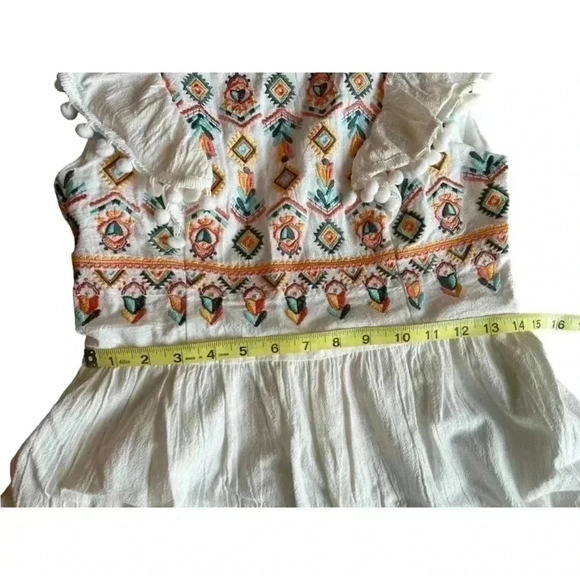 SHEIN  WOMEN’S STUNNING BOHO SMOCK EMBROIDERED DRESS W/ POM POM TRIM•SIZE S• - Picture 8 of 9